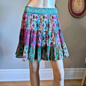 Vintage Y2K DKNY Jeans Mini Skirt Prairie Embroidered Sequin Boho Fairy Size 7